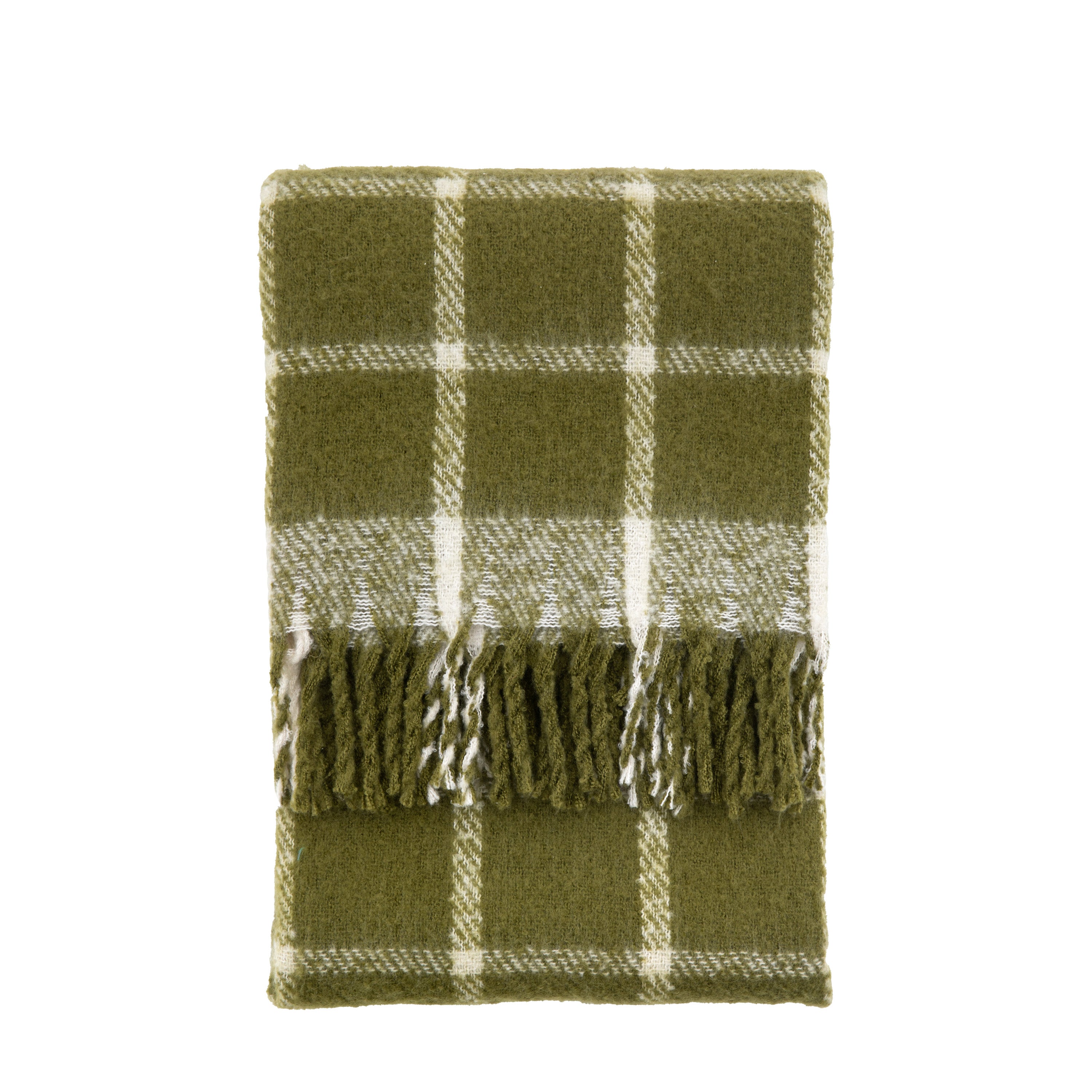 Poly Olive Green Mohair Check Throw